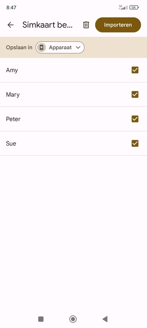 Selecteer de v knop