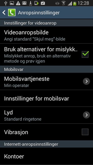 Velg Innstillinger for mobilsvar