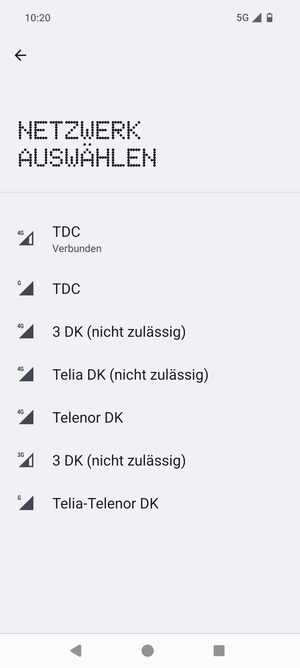Wählen Sie einen Netzbetreiber von der Liste