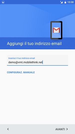Inserisci il tuo indirizzo email e seleziona AVANTI