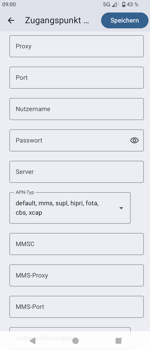 Scrollen Sie und wählen Sie APN-Typ