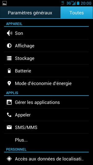 Sélectionnez Toutes et faites défiler et sélectionnez Mode d'économie d'énergie