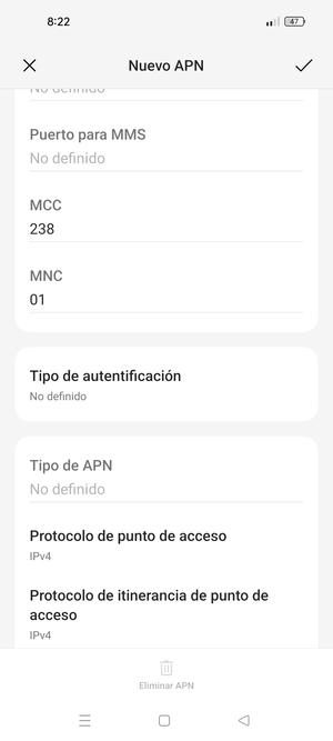 Desplácese hacia abajo e introduzca la información de Internet