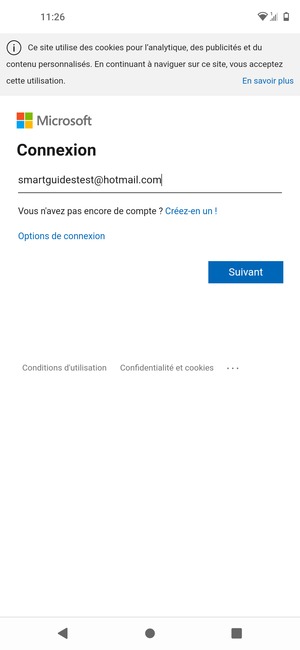 Saisissez votre adresse e-mail et sélectionnez Suivant