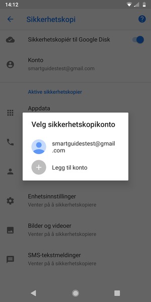 Velg sikkerhetskopi-kontoen din