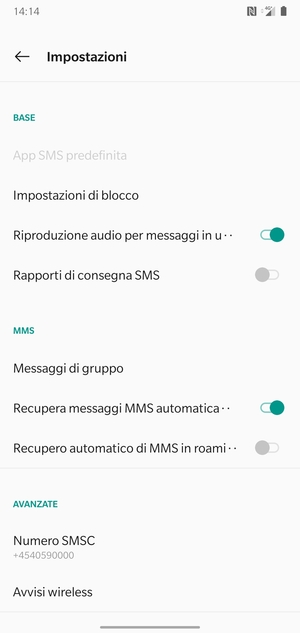 Seleziona Numero SMSC