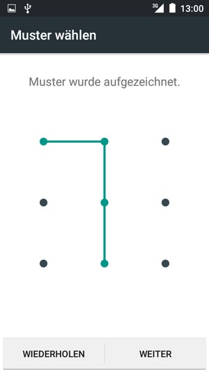 Zeichnen Sie ein Entsperrmuster und wählen Sie WEITER