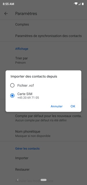 Sélectionnez Carte SIM puis OK