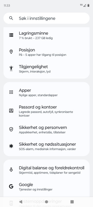Bla til og velg Sikkerhet og personvern