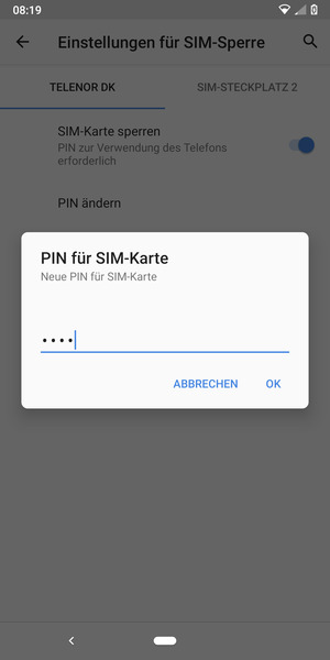 Geben Sie Ihre neue PIN der SIM-Karte ein und wählen Sie OK