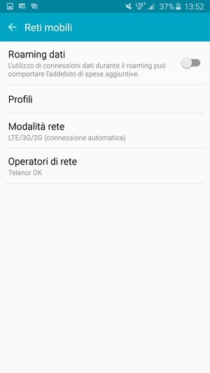 Per modificare la rete, in presenza di problemi, seleziona Operatori di rete