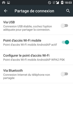 Votre téléphone est maintenant configuré pour être utilisé comme modem