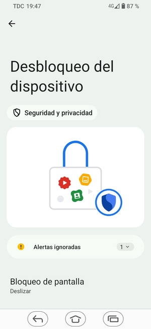 Seleccione Bloqueo de pantalla