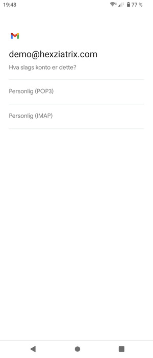 Velg Personlig (POP3) eller Personlig (IMAP)