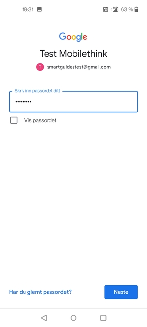 Skriv inn passord og velg Neste