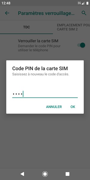 Veuillez confirmer votre nouveau code PIN de la carte SIM et sélectionner OK