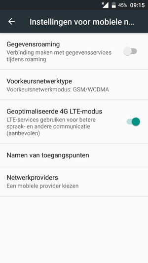 Selecteer Voorkeursnetwerktype