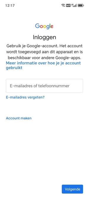 Voer uw Gmail adres in en selecteer Volgende
