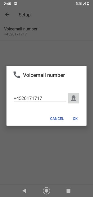 Enter the Voicemail number and select OK