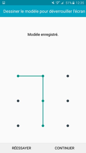 Dessinez un motif de déverrouillage et sélectionnez CONTINUER