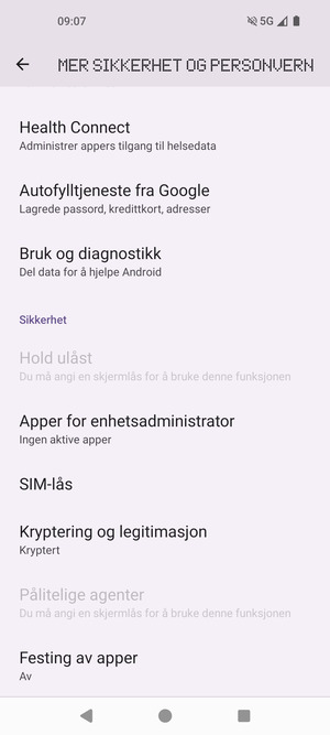 Bla til og velg  SIM-lås