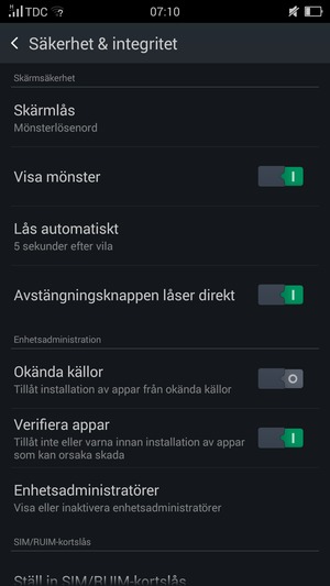 Din telefon är nu säkrad med ett skärmlås
