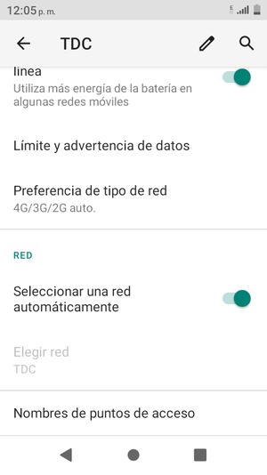 Desactive Seleccionar una red automáticamente