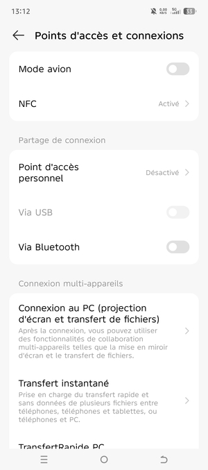 Sélectionnez Point d'accès personnel