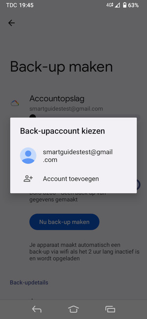 Selecteer uw back-up-account