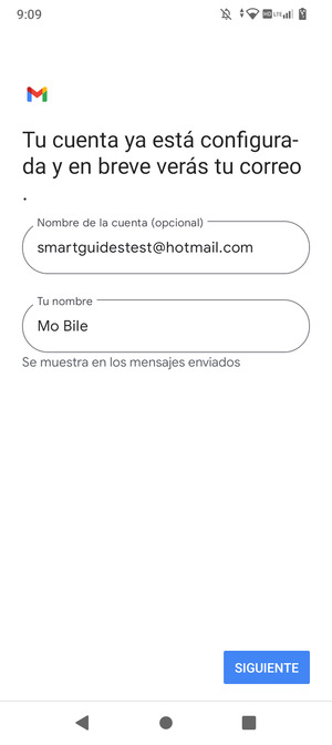Déle a su cuenta un nombre y escriba su nombre. Seleccione SIGUIENTE