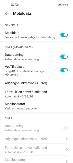 Slå Dataroaming til eller fra