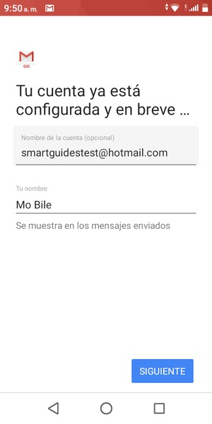 Déle a su cuenta un nombre y escriba su nombre. Seleccione SIGUIENTE