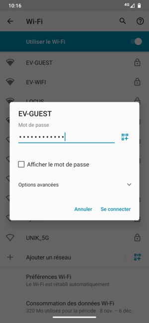 Saisissez le mot de passe du Wi-Fi et sélectionnez Se connecter