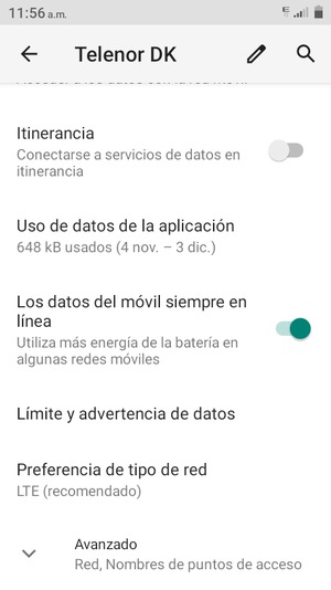 Desplácese y seleccione Avanzado