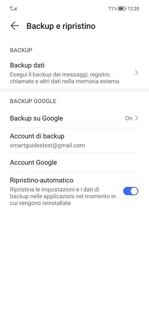 Seleziona Account di backup