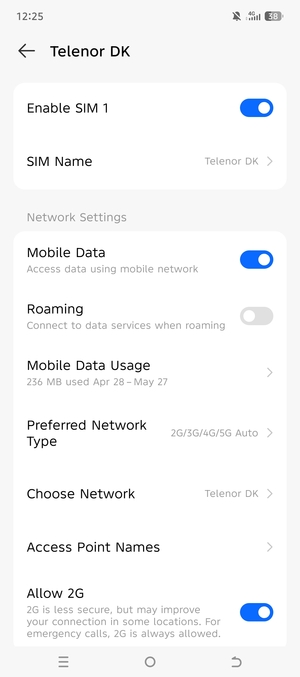 Scroll to and select Access Point Names