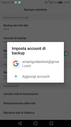 Seleziona il tuo account di backup