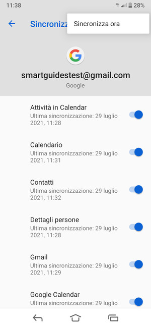 Seleziona Sincronizza ora