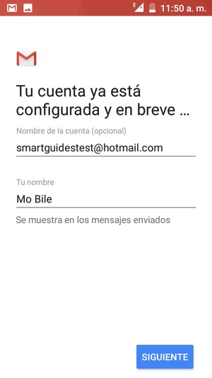 Déle a su cuenta un nombre y escriba su nombre. Seleccione SIGUIENTE