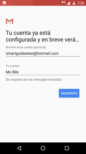 Déle a su cuenta un nombre y escriba su nombre. Seleccione SIGUIENTE
