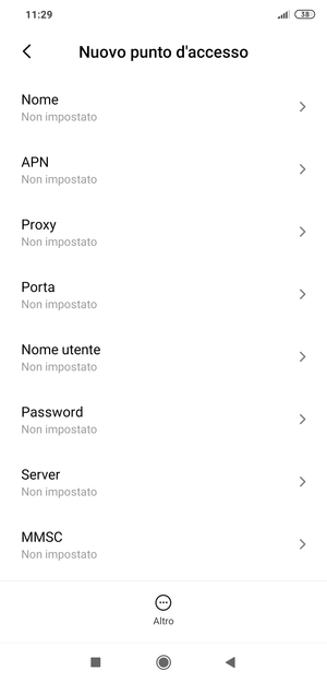 Inserisci le informazioni di Internet