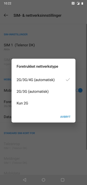 Velg ønsket alternativ