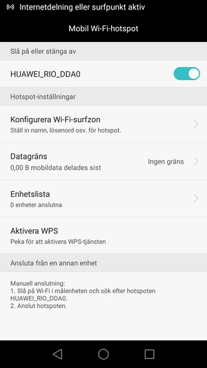 Din telefon har nu ställts in för att kunna användas som ett modem
