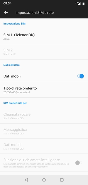 Seleziona SIM 1 o SIM 2