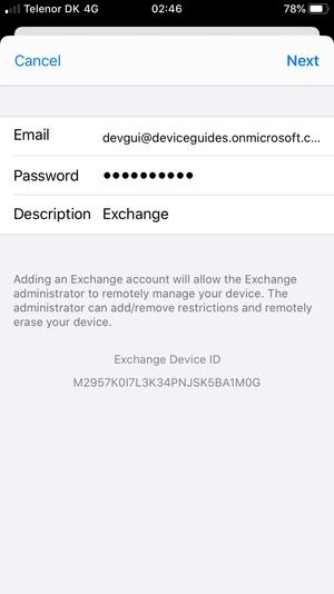 Enter your Exchange email information and select Next