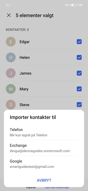 Velg din Google-konto