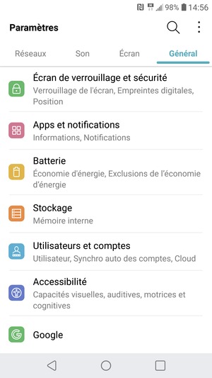 Sélectionnez Général puis Écran de verrouillage et sécurité