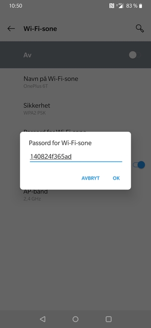 Skriv inn et Wi-Fi hotspot-passord på minst 8 tegn og velg OK