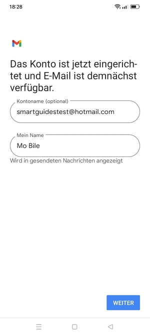 Geben Sie Ihrem Konto einen Namen und geben Sie Ihren Namen ein. Wählen Sie WEITER