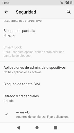 Para cambiar el PIN de la tarjeta SIM, vaya al menú Seguridad y desplácese y seleccione Bloqueo de tarjeta SIM